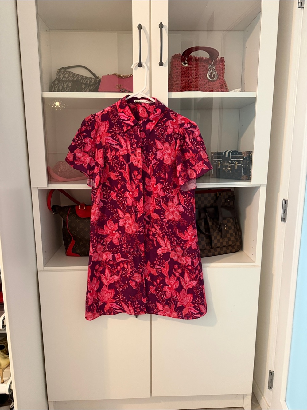 Alice + Olivia Purple Dress with Pink Floral Print